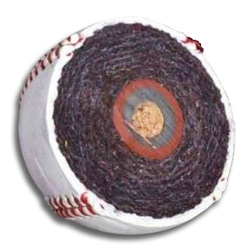 What does the inside of a baseball look like?
